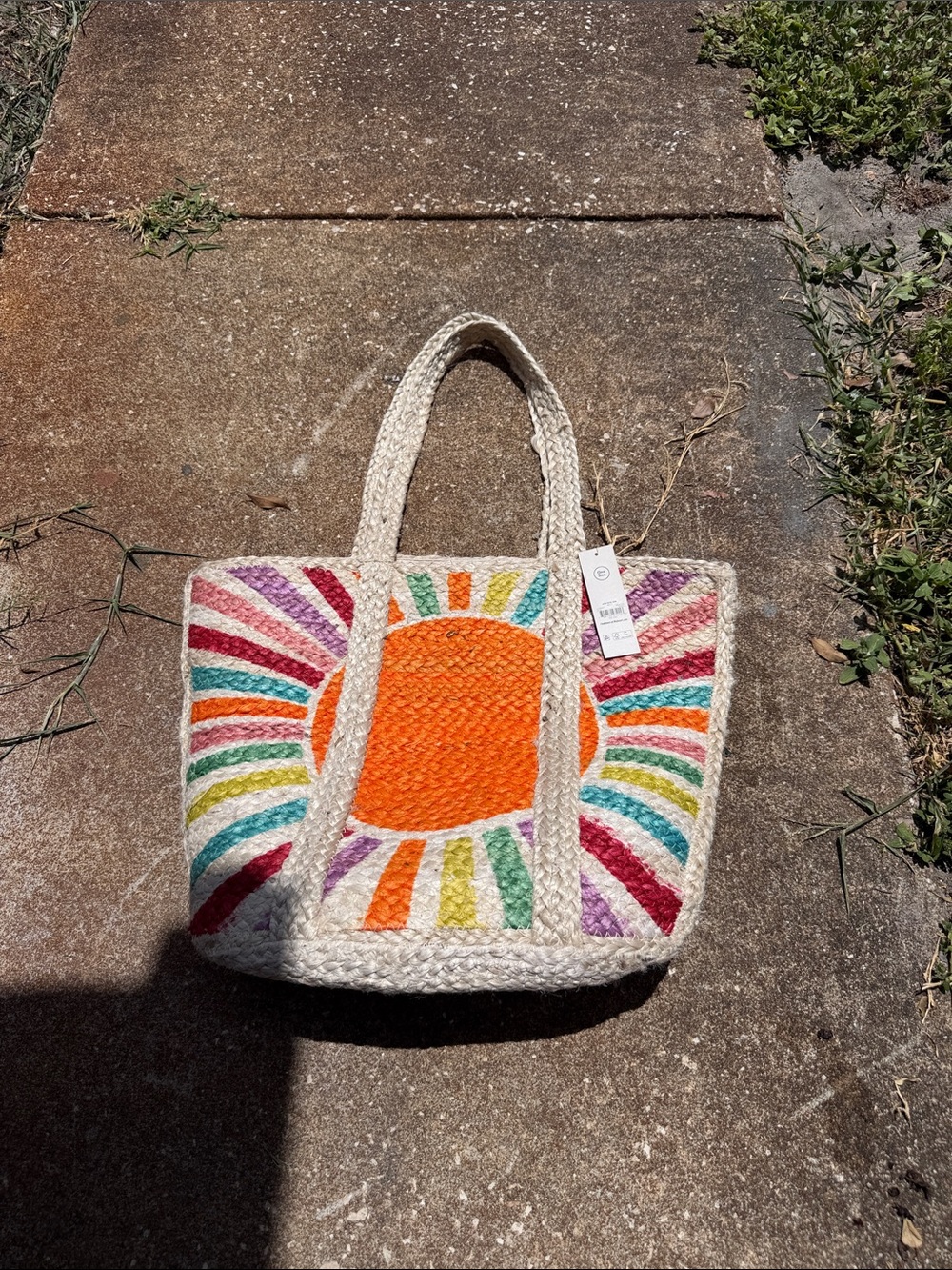 Woven Sunburst Straw Tote Bag in Multicolor. NWT